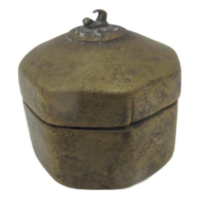 Small Antique Mughal Indian Brass Brass Octagonal Betel Nut Box For Sale