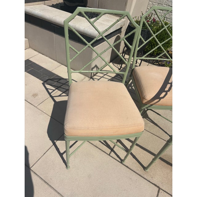 Green Vintage Powder Coated Brown Jordan Green Calcutta Chinoiserie Patio Dining Set For Sale - Image 8 of 12