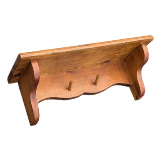 Vintage Farmhouse Wood Wall Shelf With Peg Hooks For Sale