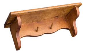 Vintage Farmhouse Wood Wall Shelf With Peg Hooks