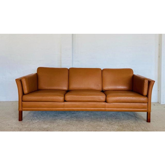 Mid-Century Danish Cognac Three Seater Sofa by Morgans Hansen For Sale - Image 5 of 18