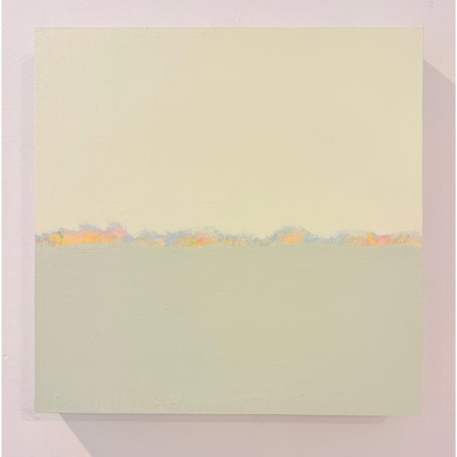 Acrylic on deep profile cradled wood panel, 12 x 12 x 1.5. Edges painted creamy white. Signed on the verso.