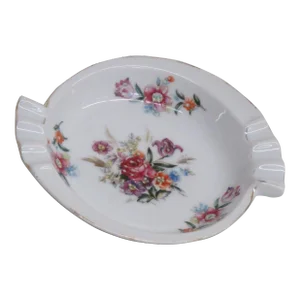 Porcelain Floral White With Gold Trim Ashtray Trinket Soap Dish