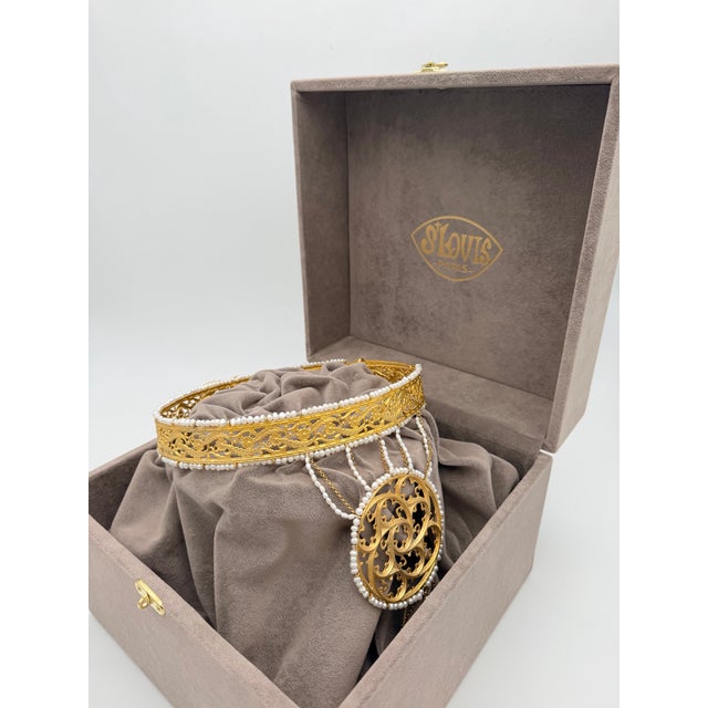 Metal Chiseled Gilt Bronze Crown With Medallions, Signed St. Louis Paris For Sale - Image 7 of 12