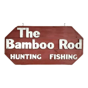 Mid-Century Wood Two Sided Hunting Fishing Sign