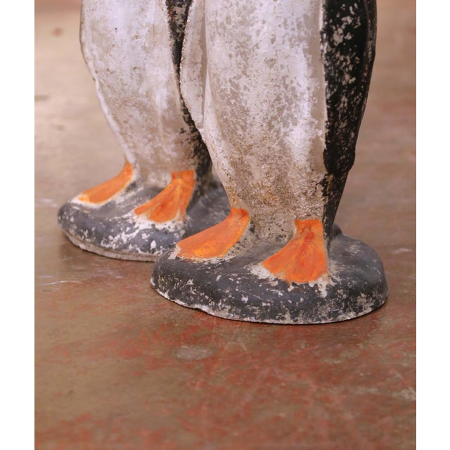 Pair of Mid 20th Century French Outdoor Weathered Painted Stone Penguin Sculptures For Sale In Dallas - Image 6 of 8