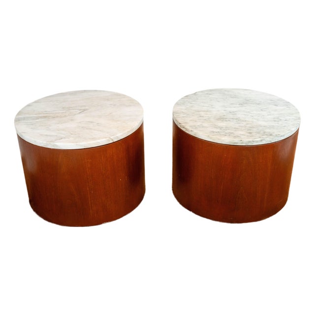 1980s Architectural Supplements for Habitat Carrara Marble Drums - A Pair For Sale