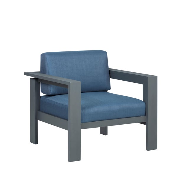 Sardinia Aluminum Frame Outdoor Sofa Set - Blue Cushions For Sale - Image 12 of 15