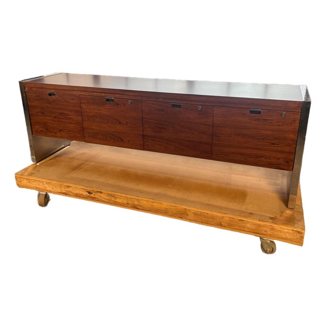 1970s Rosewood & Chrome Credenza Attributed to Roger Sprunger for Dunbar For Sale