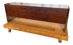 1970s Rosewood & Chrome Credenza Attributed to Roger Sprunger for Dunbar