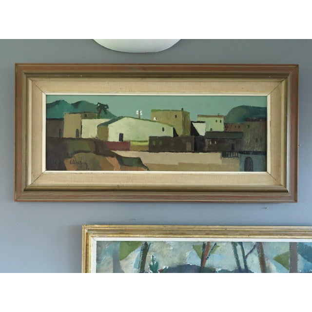 Mid 20th Century Mid-Century Modern 'Sunlit Village' Vintage Original Landscape Oil Painting by Swedish Artist Eric Cederberg (1897-1984), Framed For Sale - Image 5 of 13