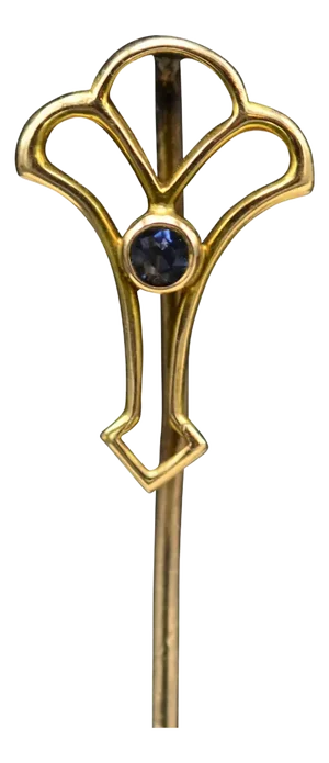 Art Nouveau 14K Yellow Gold and Iolite Stick Pin