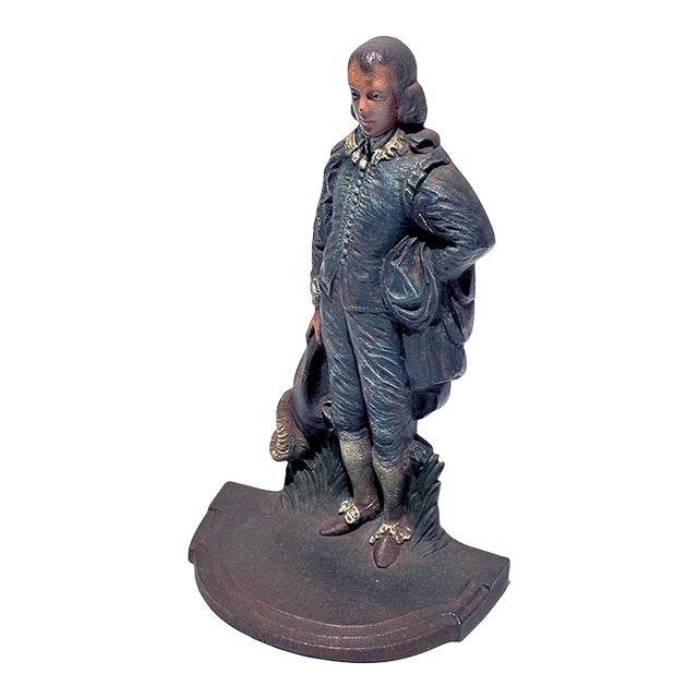 Bradley & Hubbard Antique Cast Iron Blue Boy Door Stop-All Original Paint For Sale