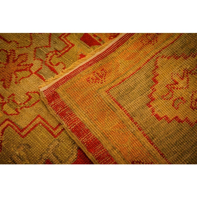 1890s Red Ground Geometric Knotted Wool Antique Oushak Turkish Decorative Rug For Sale - Image 9 of 9
