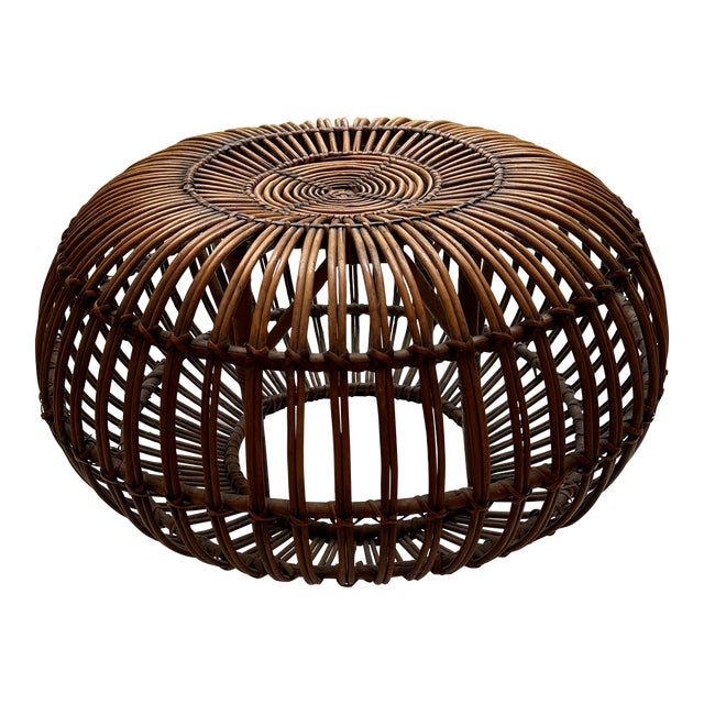 1970s Albini Style Rattan Ottoman For Sale
