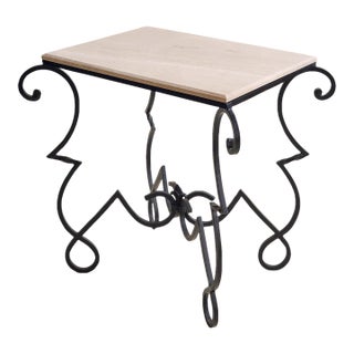 The Vintage Granite Iron Scroll Console Table For Sale