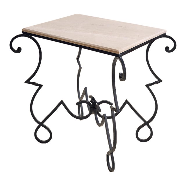 The Vintage Granite Iron Scroll Console Table For Sale