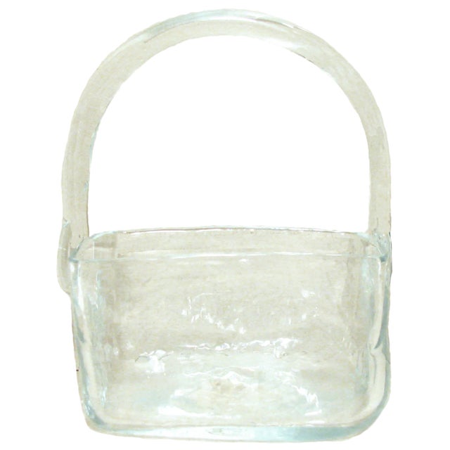 Mid-Century Modern 1970s Blenko Handblown Clear Glass Square Basket W/ Handle For Sale - Image 3 of 3