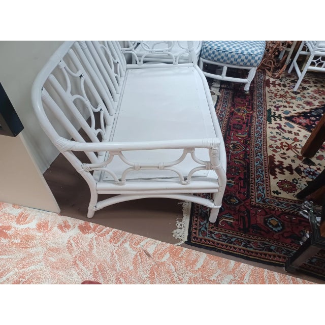 Boho Chic Vintage Chinoserie Painted Bamboo Loveseat For Sale - Image 3 of 5