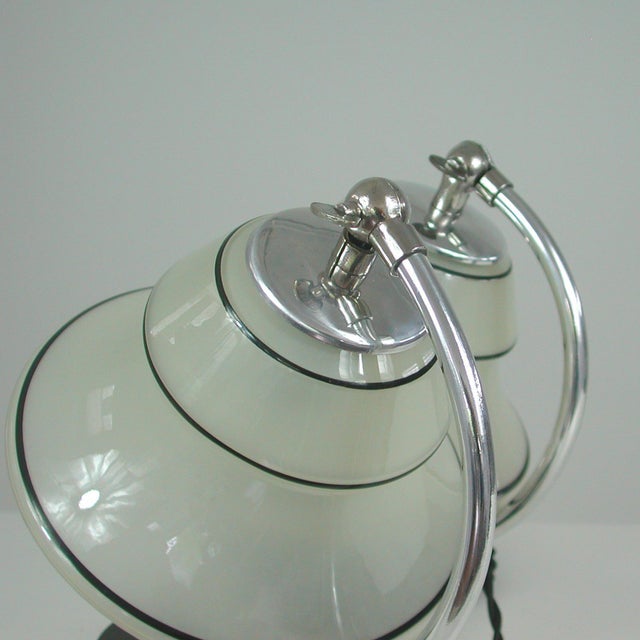 German Art Deco Enameled Satin Glass, Marble and Aluminum Table Lamps, 1930s, Set of 2 For Sale - Image 11 of 18