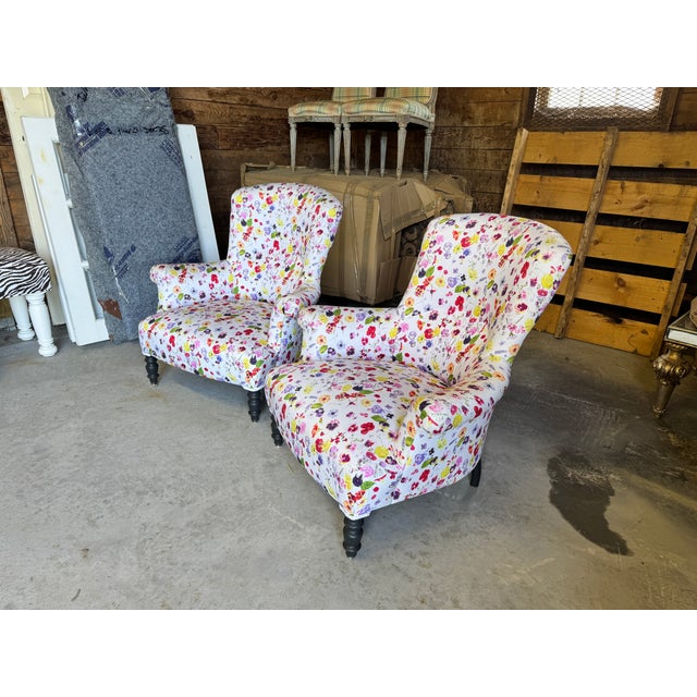 White Pair of 19th Century French Napoleon III Armchairs in Vibrant Floral Upholstery For Sale - Image 8 of 8