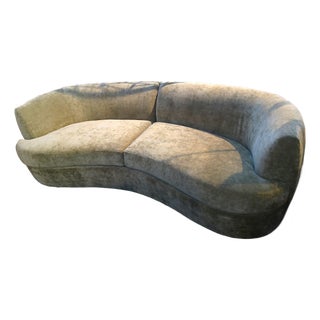 Scarlet Crushed Velvet Curved Sofa For Sale