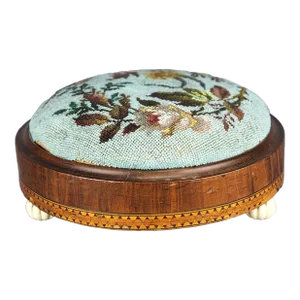 1800's Antique Victorian English Beaded Tuffet Foot Stool With Porcelain Feet
