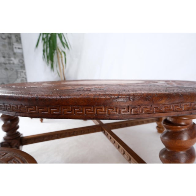 Brown Mid 20th Century Embossed Leather South American Coffee Table 4 Nesting Stools Chairs For Sale - Image 8 of 18
