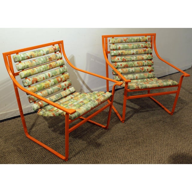 Pair of MidCentury Modern Atomic Orange Samsonite Outdoor Scoop Seat