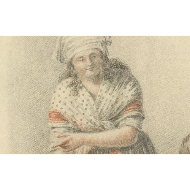 Dutch School Artist, Women and Child, 1805, Crayon Drawing For Sale - Image 4 of 11