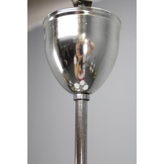 Mid-Century Chrome Chandelier with Milk-Glass Disc Shades, Former Czechoslovakia, 1950s For Sale - Image 13 of 16