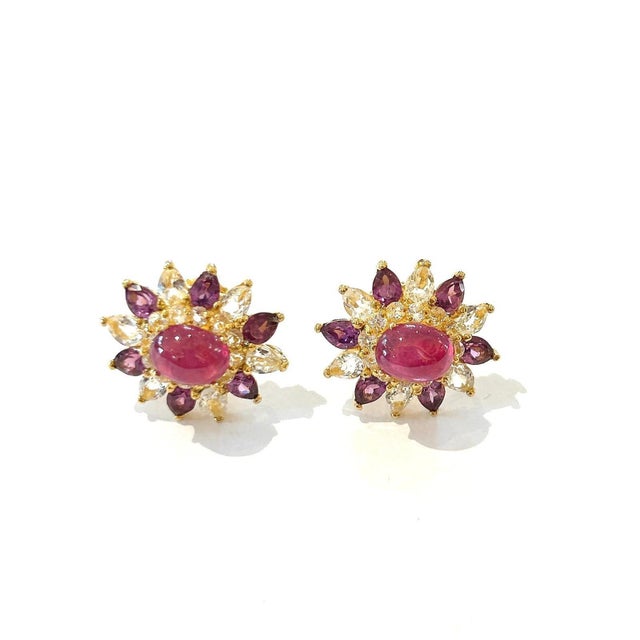 Bochic “Orient” Amethyst, Ruby and Topaz Set In 18K Gold and Silver Earrings For Sale - Image 10 of 12