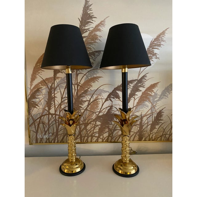 A pair of elegantly styled vintage Frederick Cooper brass Palm Tree lamps. Very heavyweight quality, and those who know,...