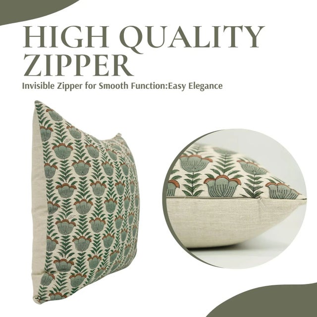 Contemporary Fabdivine Artistic Block Lotus Print Pillow Cover in Linen Blend- 26x26 For Sale - Image 3 of 5