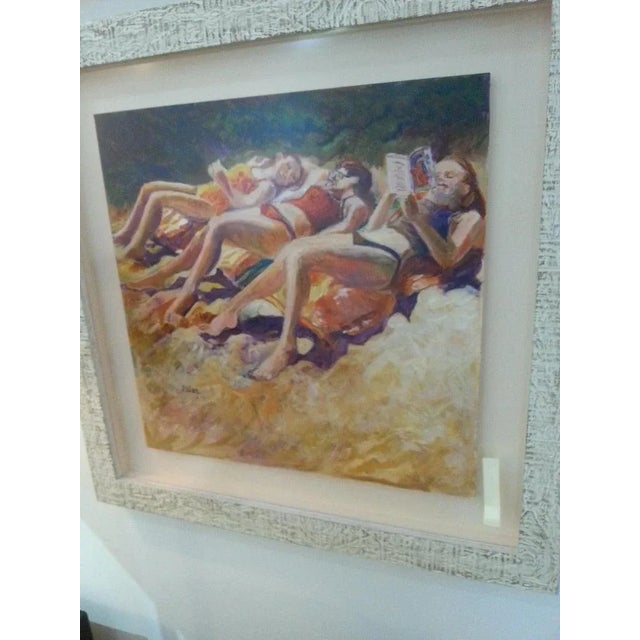 Sunbathers Beach Scene Painting For Sale - Image 9 of 12