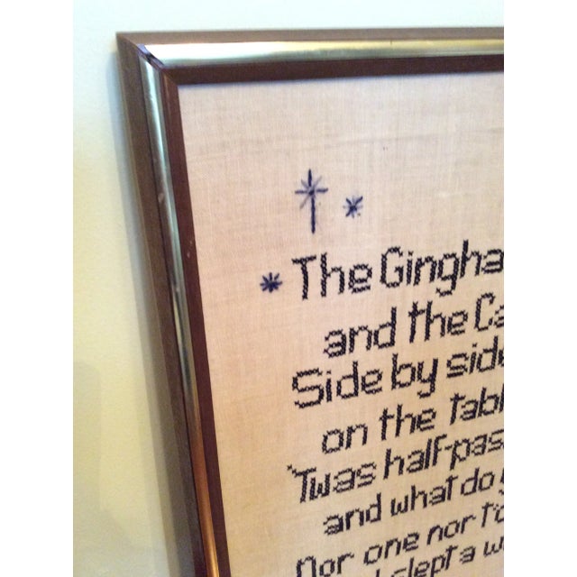 Adorable Mid-Century Nursery Rhyme Cross Stitch hand signed and dated by the artist on the back of the work. Framed in a...
