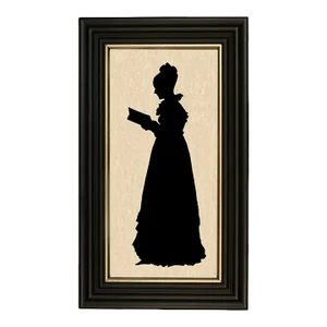 Bonita Reading a Book Framed Paper Cut Silhouette in Black Wood Frame With Gold Trim