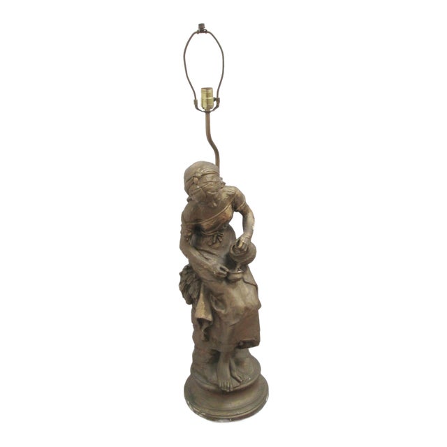 Sculptural Antique Gilt Lamp Attributed to Mathurin Moreau For Sale