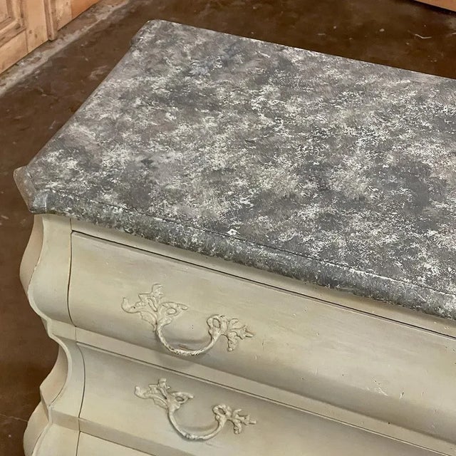 Vintage Swedish Painted Bombe Commode With Faux Marble Top For Sale - Image 10 of 12