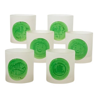 Mid 20th Century Highball Glasses With Green Glass Embellishment - Set of 6 For Sale