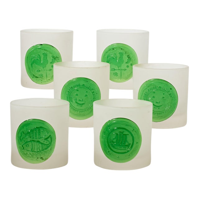 Mid 20th Century Highball Glasses With Green Glass Embellishment - Set of 6 For Sale