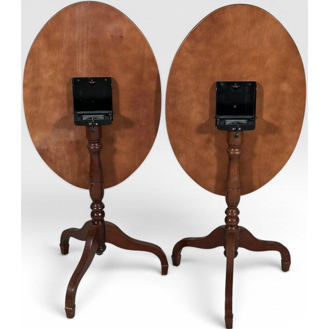 Pair of Vintage Queen Anne Style Oval Tilt Top Accent Tables For Sale In Portland, ME - Image 6 of 15