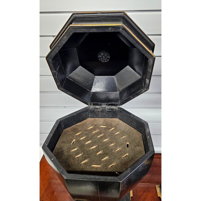 Pair Edwardian Ebonized Mahogany & Gilt Decorated Cutlery Covered Urns, C. 1910 For Sale - Image 9 of 14