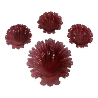 19th Century Group of Four Ruby Cranberry Red Shell Form Nut Dishes For Sale