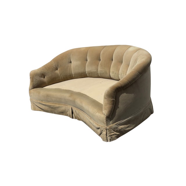 Vintage Mid-Century Hollywood Regency Curved Velvet Crescent Sofa For Sale - Image 4 of 9