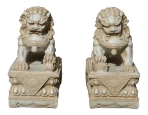 Pair Chinese Off White Marble Like Fengshui Foo Dogs