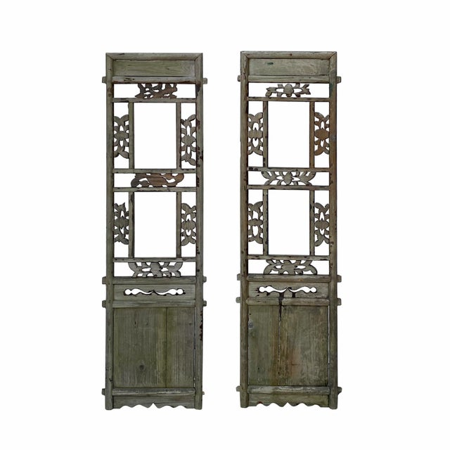 Pair Chinese Vintage Restored Wood Brown Flower Carving Wall Hanging Art For Sale In San Francisco - Image 6 of 7