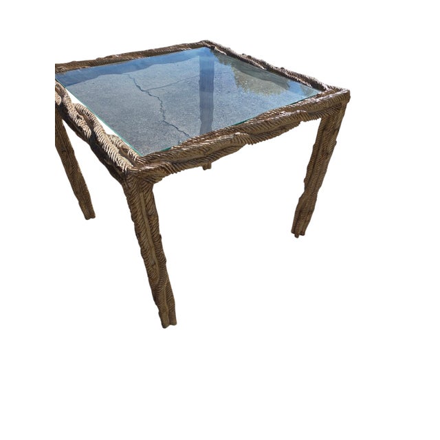 Vintage Carved Faux Bois Mid Century Side Table Hollywood Regency Carved Wood For Sale - Image 12 of 16