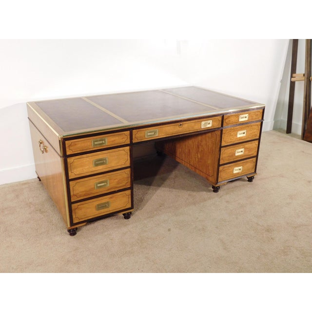 Baker Furniture Company Satinwood Campaign 3Piece Leather Top Partner