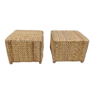 1970s Braided Seagrass Ottomans - a Pair For Sale